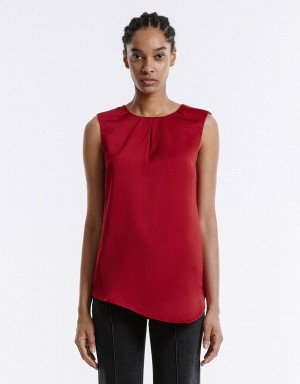 Red Women's Urban Revivo Asymmetrical Hem Blouse | ZHS7614TM