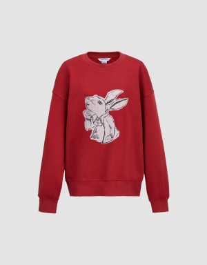 Red Women's Urban Revivo Bunny Print Sweatshirts | MWD1395CZ