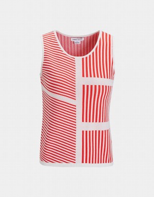 Red Women's Urban Revivo Contrast Striped Fitted Knit Tank Top | DNL8617RT