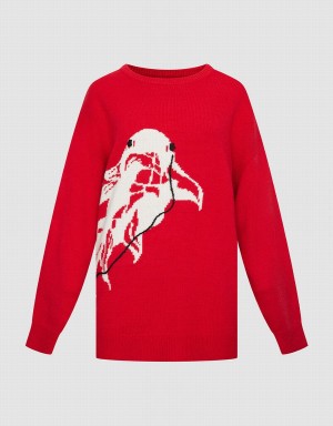 Red Women's Urban Revivo Crew Neck Holiday Sweaters | ZTR2141IO