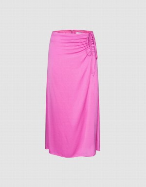 Red Women's Urban Revivo Drawstring Front Midi Skirts | QUR8348PJ