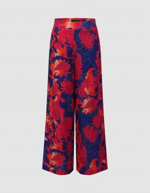 Red Women's Urban Revivo Floral Printed Wide-Leg Pants | ERA970VY