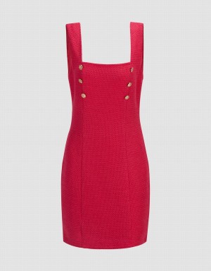 Red Women's Urban Revivo Ribbed Knit Sleeveless Bodycon Dress | NKL7141XT