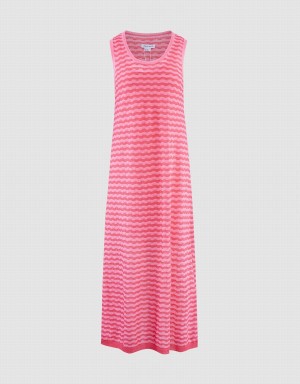 Red Women's Urban Revivo Striped Sleeveless Knitted Midi Dress | CIZ2524UE