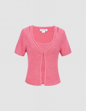 Rose Red Women's Urban Revivo 2 In 1 Knitted Cardigan | ZHZ1666UA