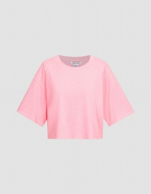 Rose Red Women's Urban Revivo Crew Neck Loose T Shirts | NVN2710CS