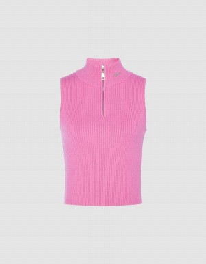 Rose Red Women's Urban Revivo Sleeveless Knitted Top Cardigan | LEC505ZK