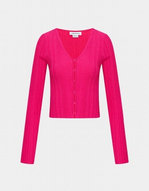 Rose Red Women's Urban Revivo Textured Rib Knit Cardigan | TRG8411TC