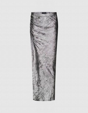 Silver Women's Urban Revivo Ruched Wrapped Straight Skirts | OAU1117VG