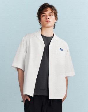 White Men's Urban Revivo Button Up Loose Shirts | NEQ164MJ