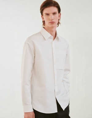 White Men's Urban Revivo Button Up Loose Shirts | SYM6282YI