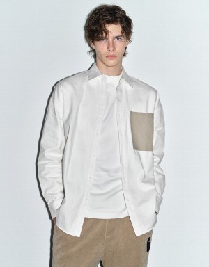 White Men's Urban Revivo Button Up Oversized Shirts | LOG459ZU