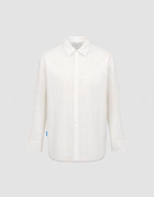 White Men's Urban Revivo Button Up Oversized Shirts | QLO2644SW