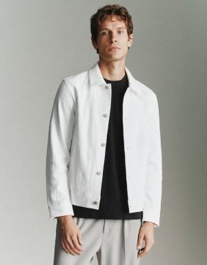 White Men's Urban Revivo Button Up Straight Jackets | XPJ945EA