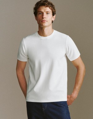 White Men's Urban Revivo Crew Neck Knited T Shirts | JGQ5356IG