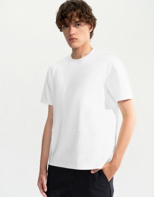 White Men's Urban Revivo Crew Neck Straight T Shirts | SEH7233VJ