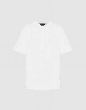 White Men's Urban Revivo Crew Neck Straight T Shirts | MQE6547QX