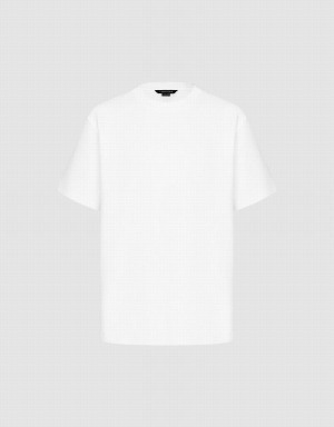 White Men's Urban Revivo Crew Neck Straight T Shirts | LWR3184EP