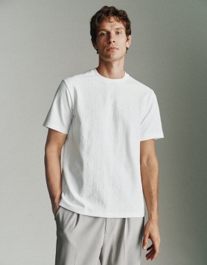 White Men's Urban Revivo Textured Crew Neck Knitted T Shirts | SSU9933QH