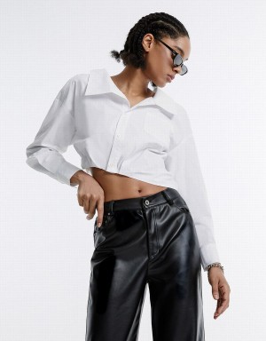 White Women's Urban Revivo Asymmetrical Cropped Shirts | NKG453PY