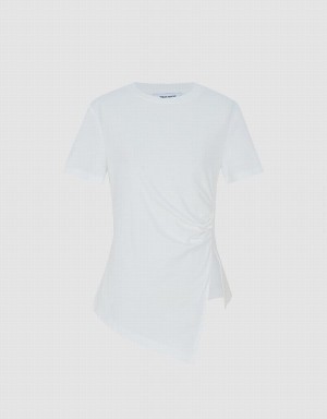 White Women's Urban Revivo Asymmetrical Hem T Shirts | DBU3061EM