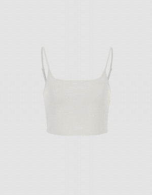 White Women's Urban Revivo Basic U Neck Tank Top | CJW2422JH