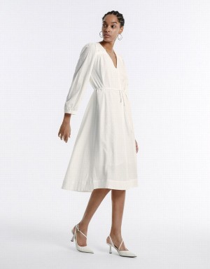 White Women's Urban Revivo Belted Midi Dress | SPV798QX