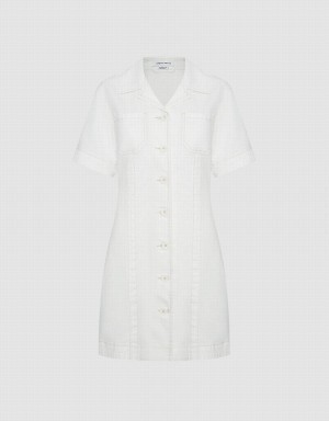 White Women's Urban Revivo Button Front Denim Dress | XCV6234XF