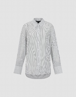 White Women's Urban Revivo Button Up Striped Straight Shirts | DKU5664UZ