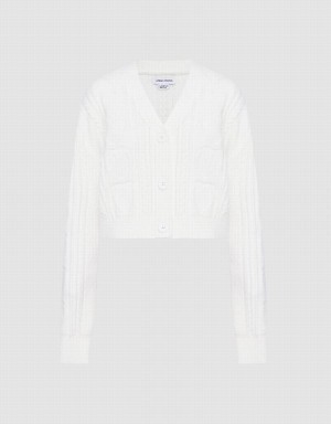 White Women's Urban Revivo Cable Knit Button Up Cardigan | TRM8989ZS