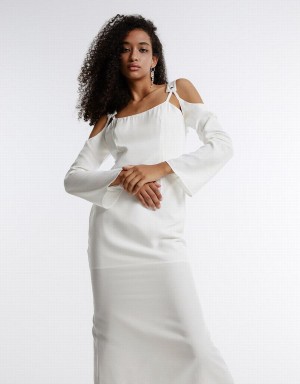 White Women's Urban Revivo Cold Shoulder Dress | PWH4539NH