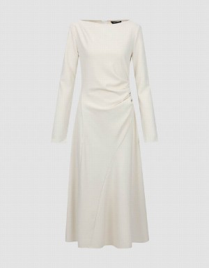 White Women's Urban Revivo Crew Neck A-Line Dress | PZM7252DE