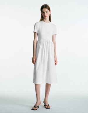 White Women's Urban Revivo Crew Neck Straight Dress | BHW4863JQ