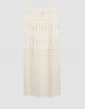 White Women's Urban Revivo Crochet Midi Knitted Skirts | KMW7443PS