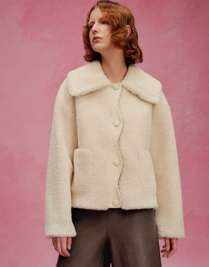 White Women's Urban Revivo Drop Shoulder Sleeve Furry Coats | KYG2767KM