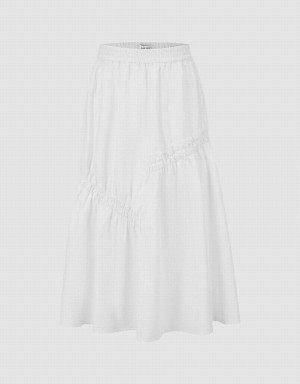 White Women's Urban Revivo Elastic Waist Maxi A-Line Skirts | JRB3827MG