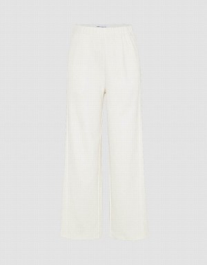 White Women's Urban Revivo Elastic Waist Knitted Wide-Leg Pants | KKC2747XW