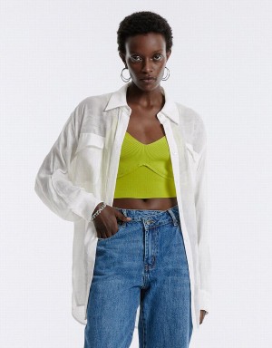 White Women's Urban Revivo Flap Pocket Shirts | JWF7757YV