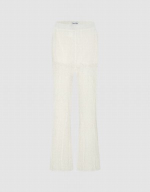 White Women's Urban Revivo Flare Knitted Pants | FTO7677MS