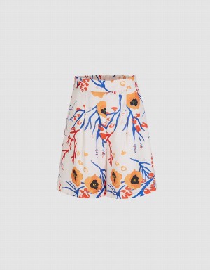 White Women's Urban Revivo Floral Print Satin Shorts | THT7980DF