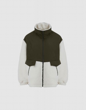 White Women's Urban Revivo Furry Stand Collar Padded Coats | BKA1674NI