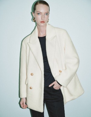 White Women's Urban Revivo Furry Straight Coats | LOM2059GX