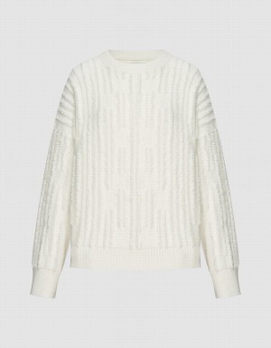 White Women's Urban Revivo Fuzzy Crew Neck Sweaters | LOX9037MW