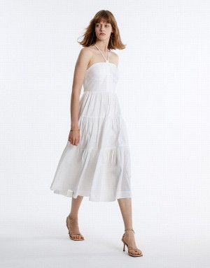 White Women's Urban Revivo Halter Tiered Midi Dress | COT1315KG