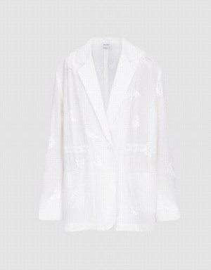 White Women's Urban Revivo Horse Jacquard Single Breasted Blazers | RCT8521HI