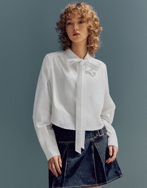 White Women's Urban Revivo Loose A-Line Shirts | PPL10020PA