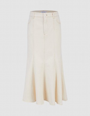 White Women's Urban Revivo Midi Fishtail Denim Skirts | RXI8556CW