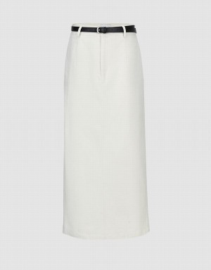 White Women's Urban Revivo Midi Straight Skirts | QFI7161QT