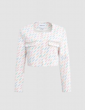 White Women's Urban Revivo Multicolor Letter Print Rhinestone Detail Jackets | EKS534NO