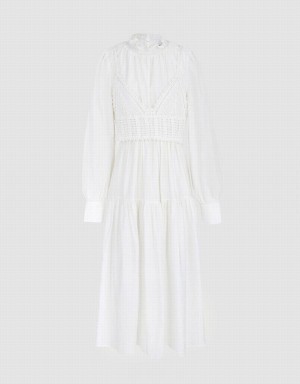 White Women's Urban Revivo Plain Frill Trim Puff Sleeve Dress | GEW479SR